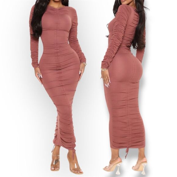 Fashion Nova Playing Games Sweater Adjustable Maxi Midi Dress in Marsala Large - Picture 1 of 10